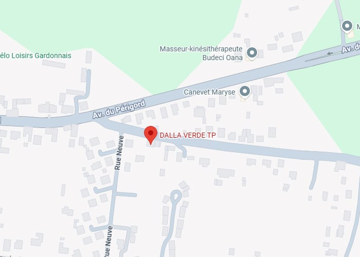 Carte localisant DALLA VERDE TP sur l'Av. du Périgord, près de la Rue Neuve. On voit aussi des professionnels de santé.